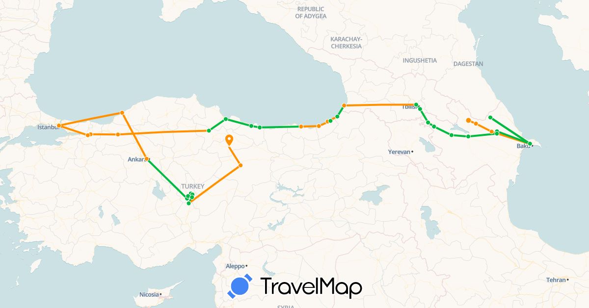 TravelMap itinerary: driving, bus, hitchhiking in Azerbaijan, Georgia, Turkey (Asia)